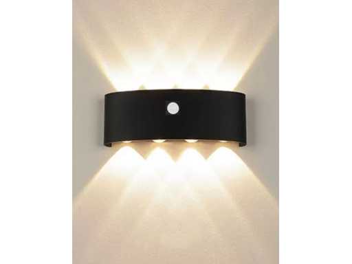 20 x LED Wandlamp met Sensor – SW-2310-4 – 8W – 3500K Warm Wit – Zwart – IP54 – Aluminium
