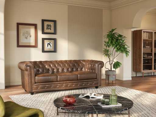 3-zits bank in microvezel met oudere leren look