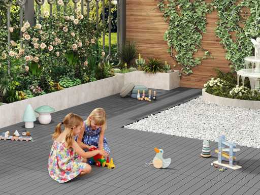 WPC Dalle de sol Revêtement Carrelage 30x60cm, pour jardin terrasse, Gris Clair 12 pièce-2 m²