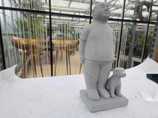 Statuina da giardino esclusiva 'Ching Loh & Dog Hoshi' - Set di 2 in pietra gettata