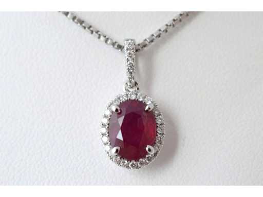 18 karat white gold pendant with diamonds and ruby