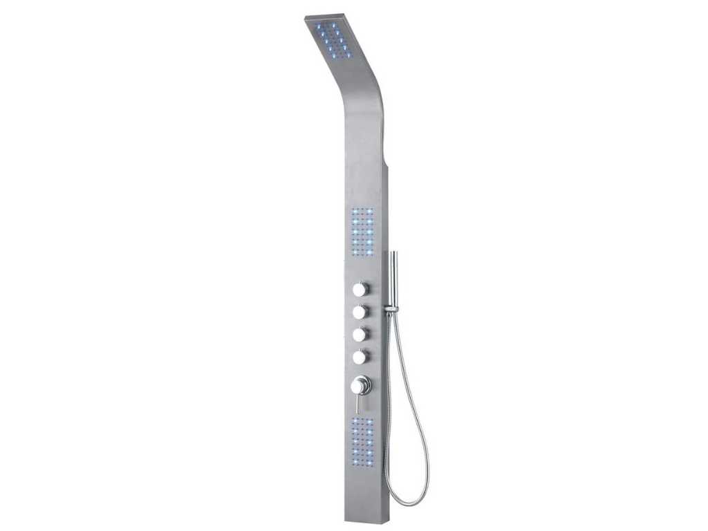 Panneau de douche en acier inoxydable brossé mat - détails chromés - lumière LED