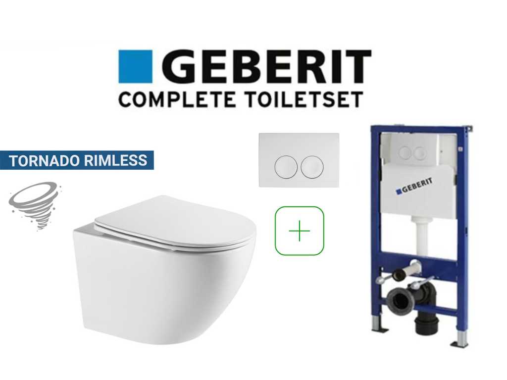 1 x set de toilette complet Geberit avec chasse d’eau tornade blanche brillante