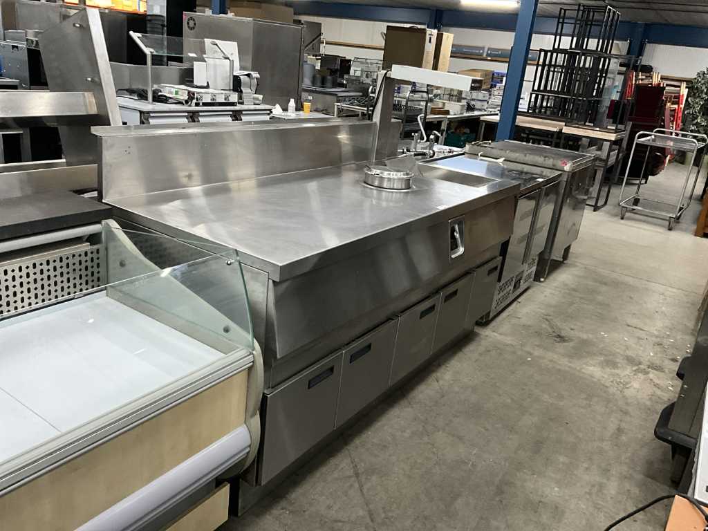 Stainless steel table with fries ejector tray