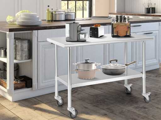 Kitchen Worktop Table with Wheels in Stainless Steel