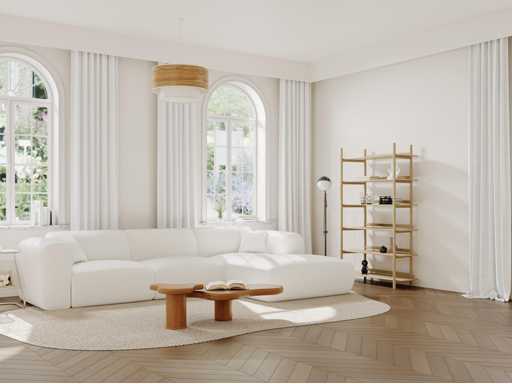 Grote rechterhoek bank - witte badstof - Maison Céphy
