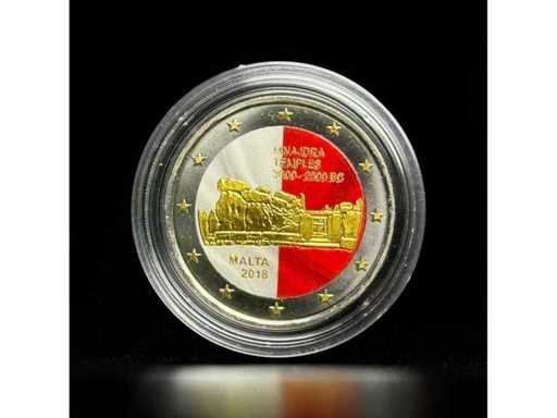 Malta 2 Euro Herdenkingsmunt 2018 Mnajdra Tempel Gekleurd Goud Oplage 10.000 | GRATIS VERZENDING DOOR DE HELE EU