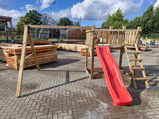 Tour de jeu indépendante avec balançoire et toboggan 410x300x200 cm