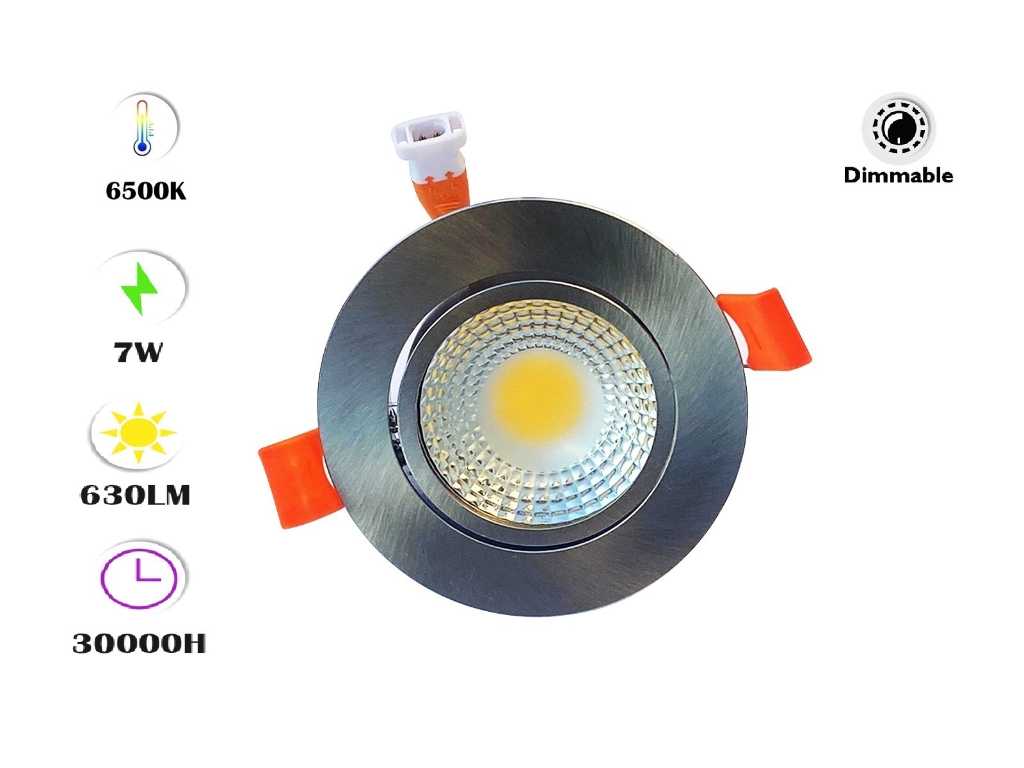 100 x Recessed spotlight 7W LED Silver dimmable 6500K daylight 