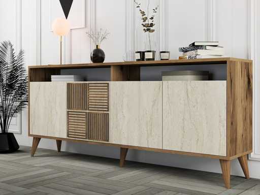 Dressoir - beige-walnoot travertijn 