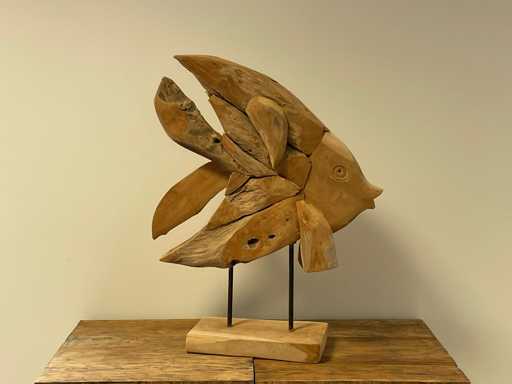 Fish / Vis op sokkel in Teak H72cm