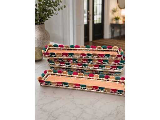 Conjunto de 15 cestas de exhibición de madera y bambú – 46 x 10,5 x 4 cm