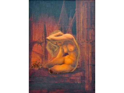 Pol Liard - Naakt in de rode stad - olie op paneel