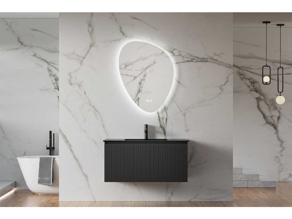 Karo - 64.0030 - Ensemble de meubles de salle de bains avec lavabo et miroir LED.