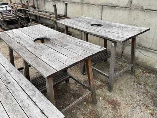 Table de bar terrasse en bois dur avec trou dans l’arbre (2x)