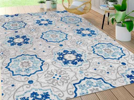 JONATHAN Indoor/Outdoor Medallion Rug - Blue/Grey, 240 cm x 300 cm