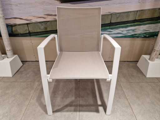 4 x Fauteuil empilable Alu Sydney White Matt avec accoudoir - Champagne Tex