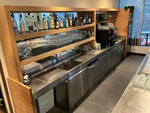 Bar back wall with stainless steel sink and work table (C)