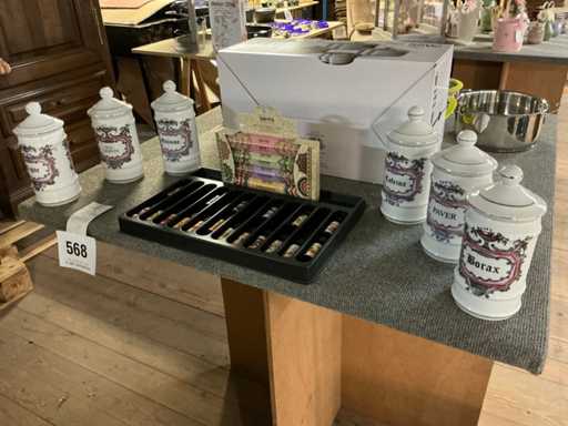 Vintage apothekerspot (set van 6x) en geurset en wierookstokjes