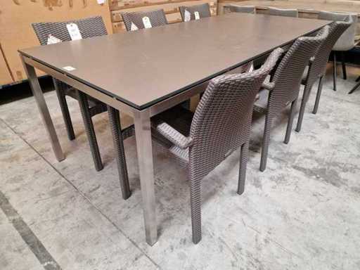 Jati-Kebon Inox Garden Table Martinique 220 x 100cm + HPL Taupe 1cm d’épaisseur
