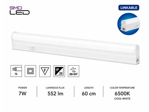10 x LED lampa podmontowana 7W – 6400K Zimna biała - biała - 60cm - IP20 - SIGMA-7