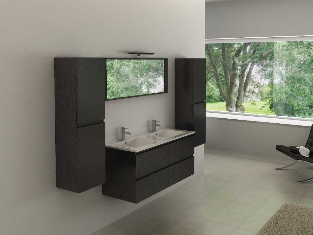 Mobilier baie pentru 2 persoane 120cm negru - decor lemn - Robinete incl.