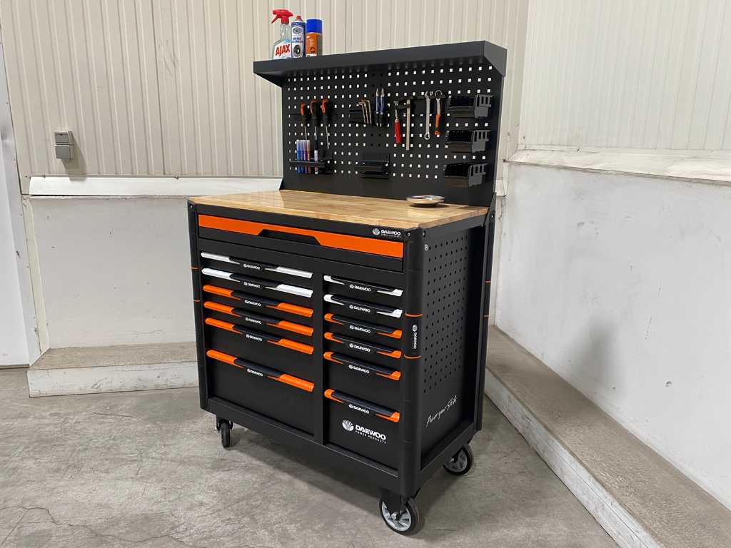 Professional filled tool trolley with back wall