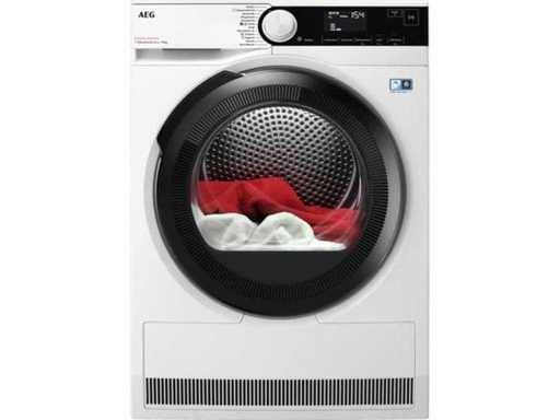 AEG Série 8000 TR8T70680, autoportante, chargeur frontal, pompe à chaleur, blanc, bouton rotatif, affichage allemand