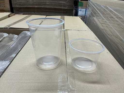 Partij PP bekers 480cc transparant & 1000cc + deksels met kruis (16000x)