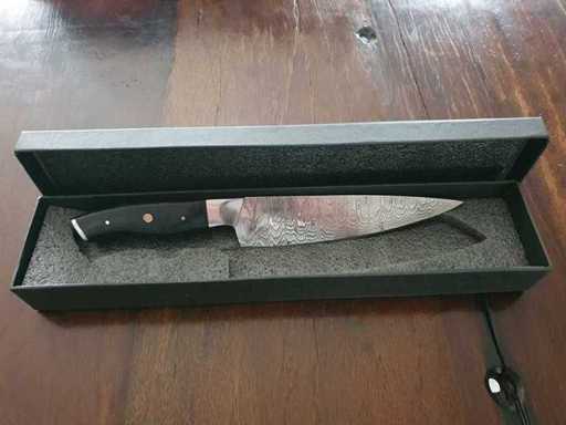 Damascus koksmes, micarta handvat zwart