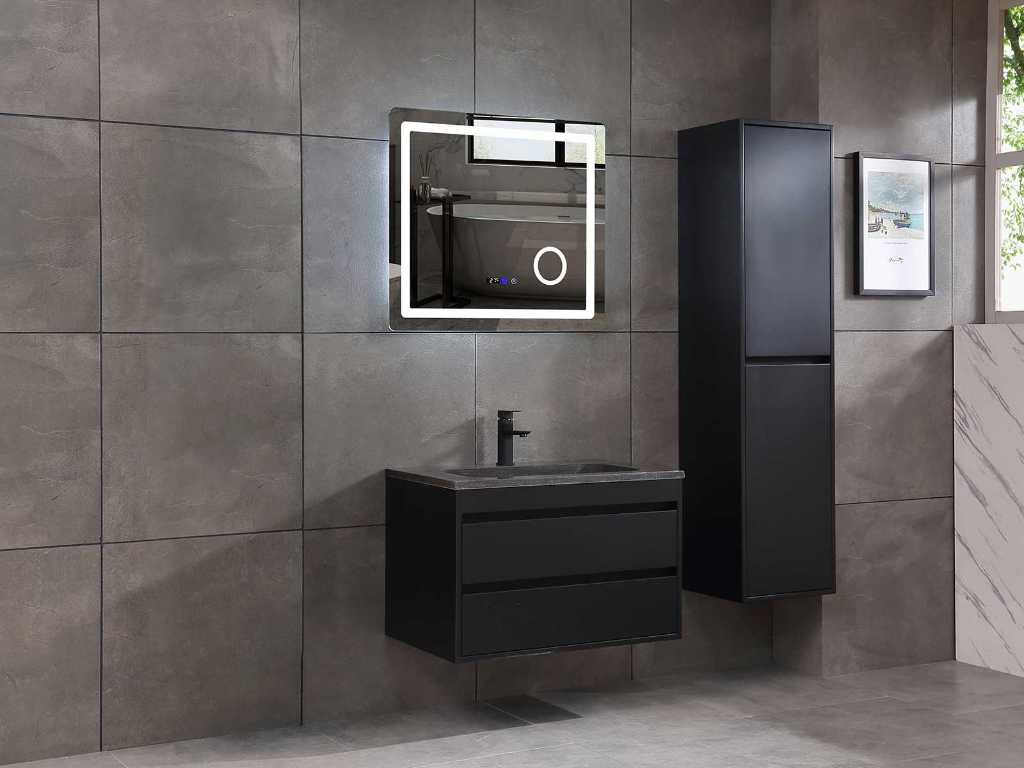 Meuble de salle de bain 1 personne 80cm (chêne noir mat ou brun) avec (meuble suspendu) et différentes combinaisons de lavabo