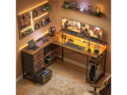 L-vormige speeltafel Bureau met stopcontact LED-verlichting