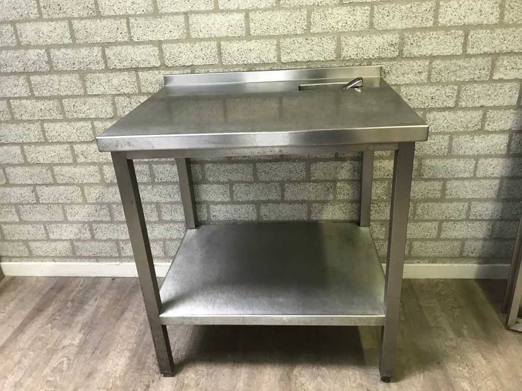 Stainless steel work table with ice cream scoop recess