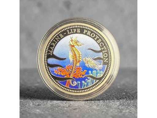 1995 Palau Farbmünze Marine Life Protection Seepferdchen & Steinfisch 1 Dollar Gratis EU-Versand