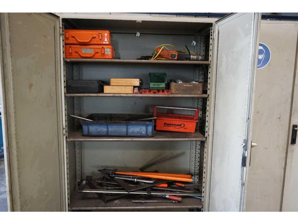 Storage cabinet with power tools and equipment