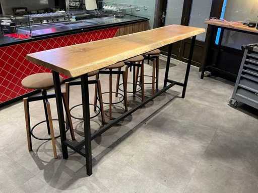 Masă de bar cu vârf de trunchi de stejar