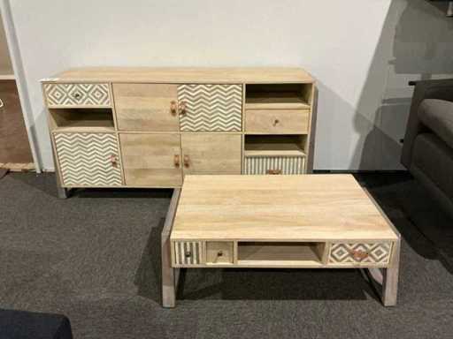 Ensemble de salon en bois de manguier en deux pièces