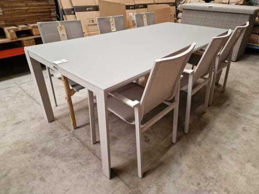 Garden Prestige - Alu Garden Table Genève Mistral Gris Mat 220 x 100cm + Verre Gris Clair