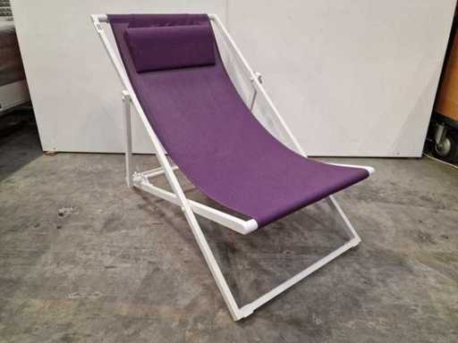 Garden Prestige - Alu Transat Wit Mat - Textilene Aubergine - Met Hoofdkussen