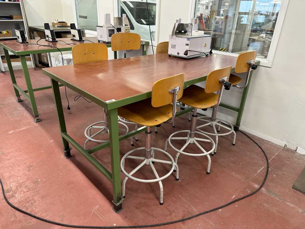 Hanue - Stół warsztatowy z 6 stołkami roboczymi