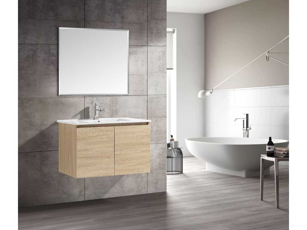 2 x 80cm bathroom furniture set MDF - Colour: White Oak