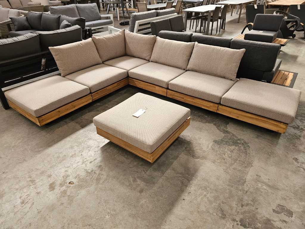 Luxury Lounge Long Beach Corner Lounge + Pouf - Cushions Sand
