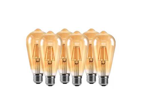 25 x ST64 Amber Filament Lamp – 6W – E27 – Dimbaar – 2700K – 500 lm – IP20 – Binnen 