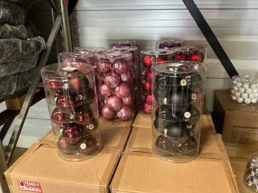 Série de différentes boules de Noël en verre 80mm 15/tube (52 tubes)