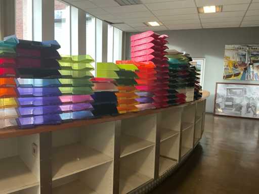 Large batch of plastic stackable file trays