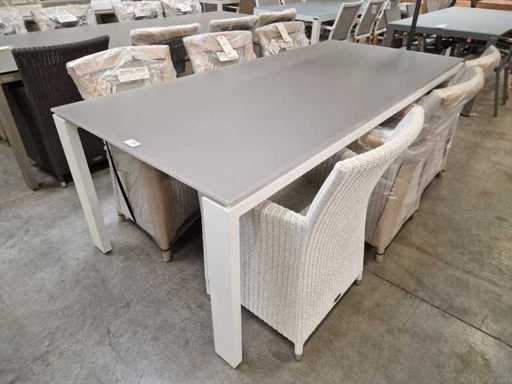 Jati-Kebon - Alu Tuintafel Arolla Wit 220 x 100cm + Taupe Glas