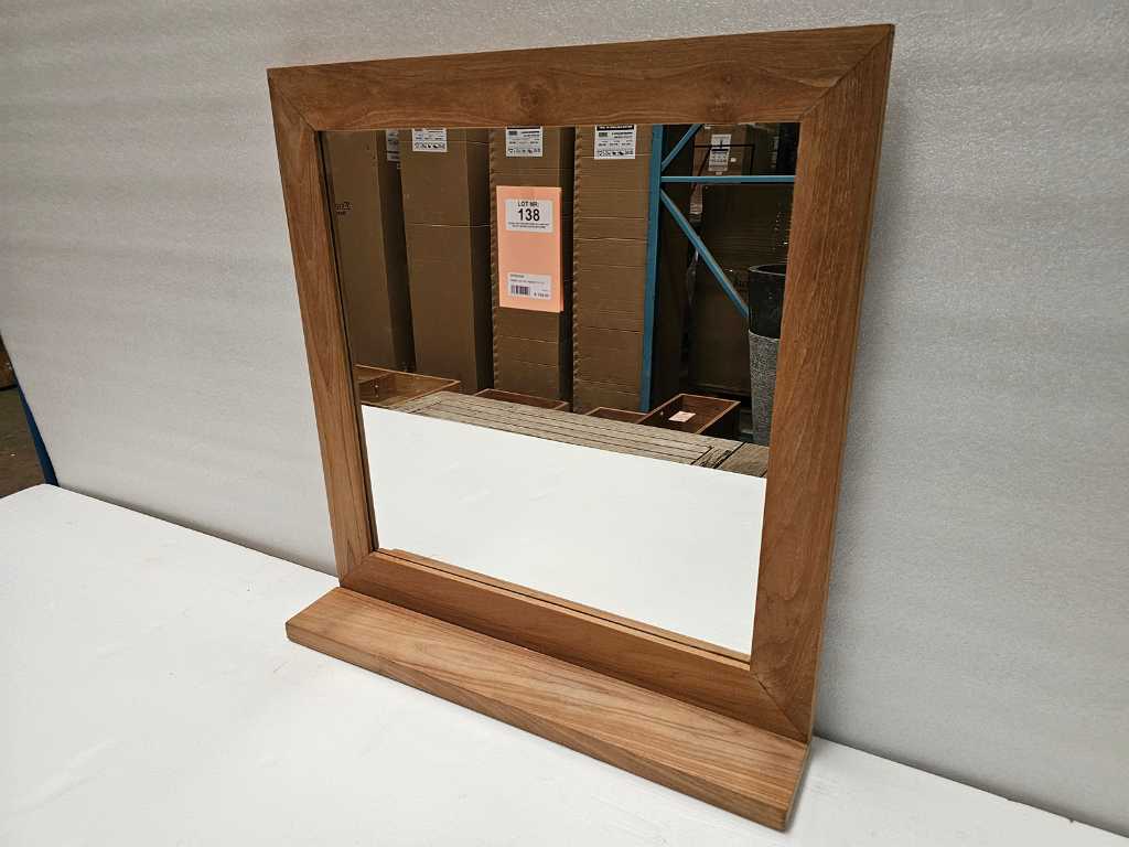 Essential Teak Mirror Lyon 70 x H70cm with Shelf 
