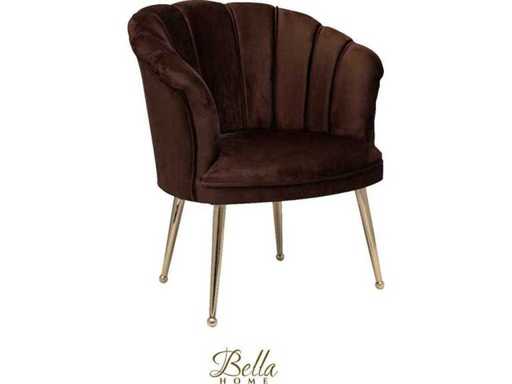 Bella Home Mila - Fotel - Aksamit - Muszla - Brąz ze złotymi nogami