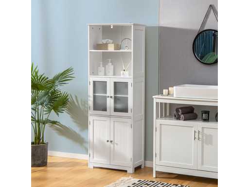 4-Door Bathroom Cabinet with 2 Open Compartments