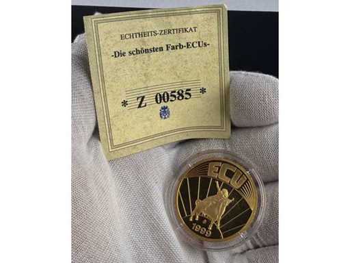 ECU Europa 1999 Sammlermedaille Farb ECU vergoldet mit Zertifikat